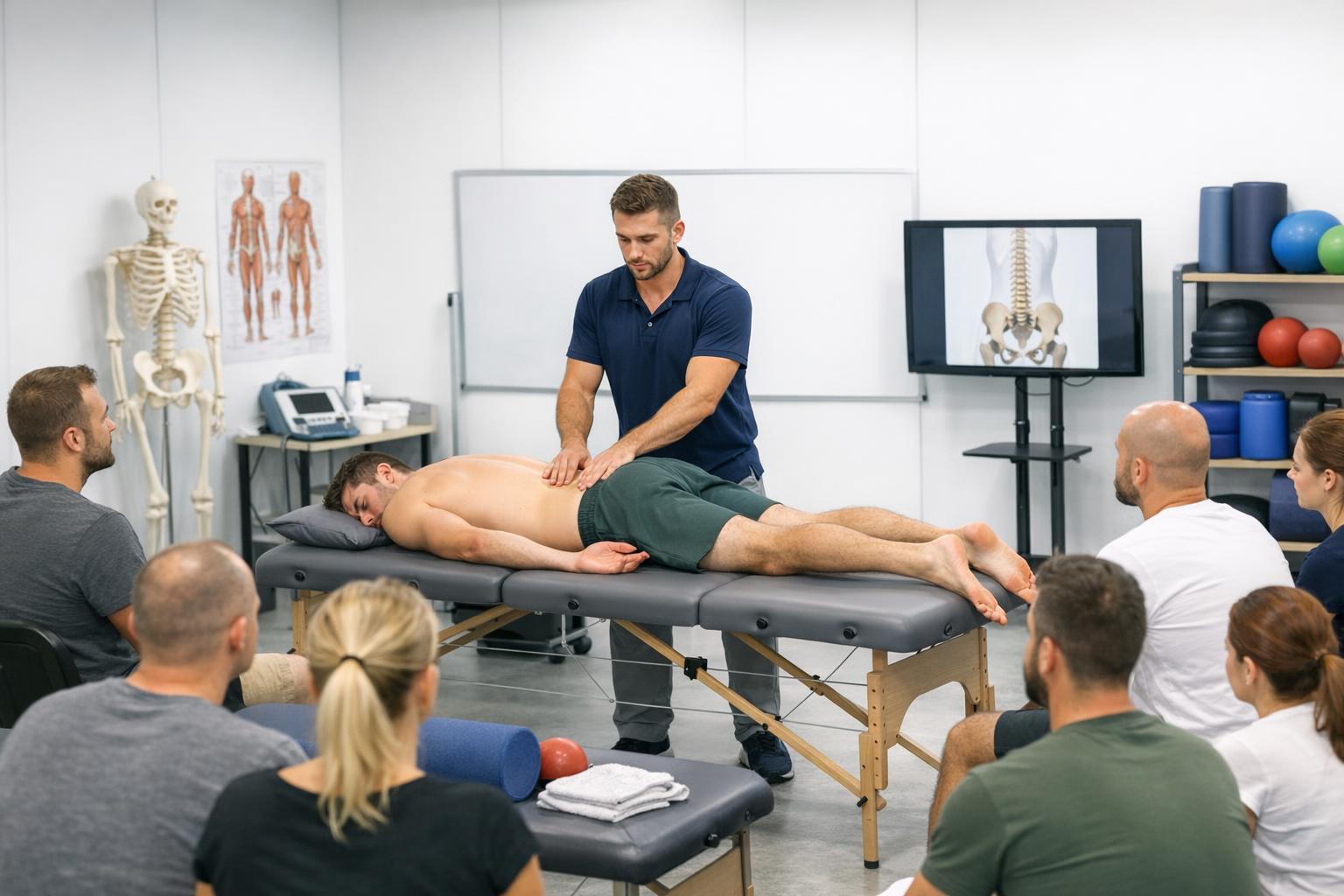 Zdjęcie przedstawiające salę szkoleniową z kursu fizjoterapii